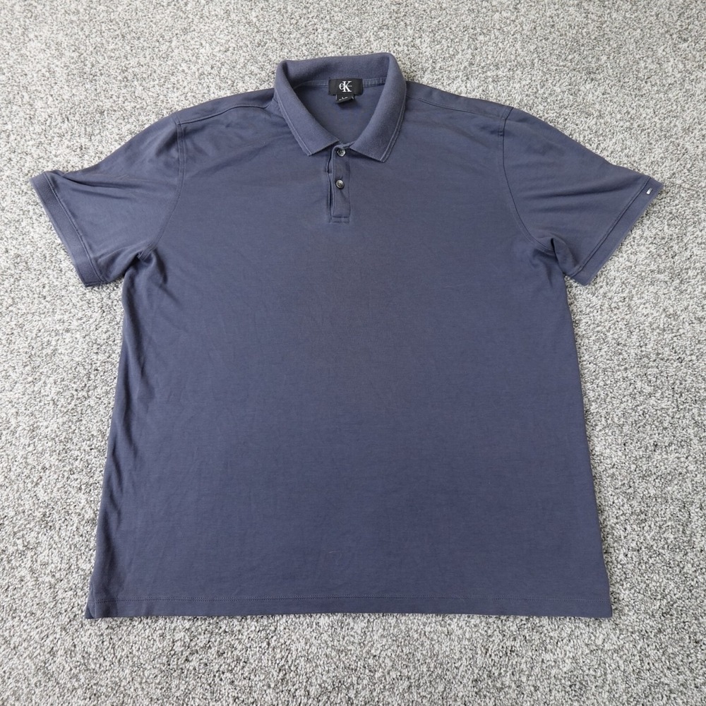Calvin Klein Polo Shirt Mens Large Blue Golf Short Sleeve Preppy Casual Work Top